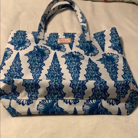 Large Vintage Lilly Pulitzer Blue Seashell Print Tote Bag - Picture 4 of 10